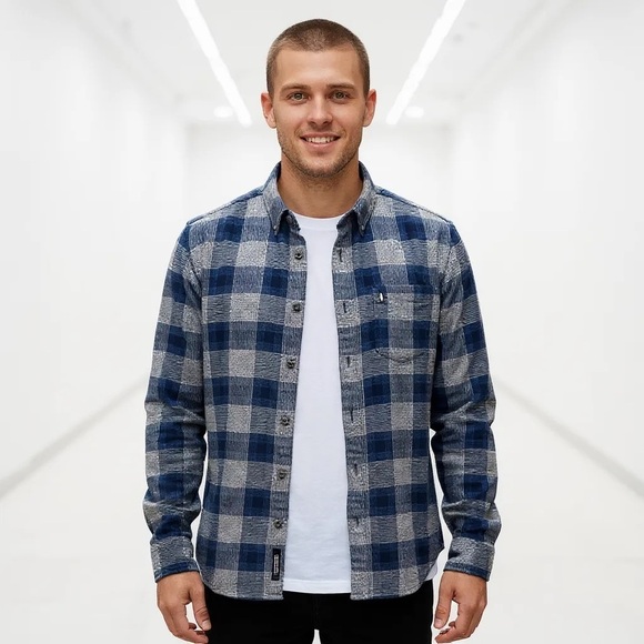 PENGUIN XXL Navy Blue White Plaid Flannel Button Down Shirt R $98 - Picture 1 of 10